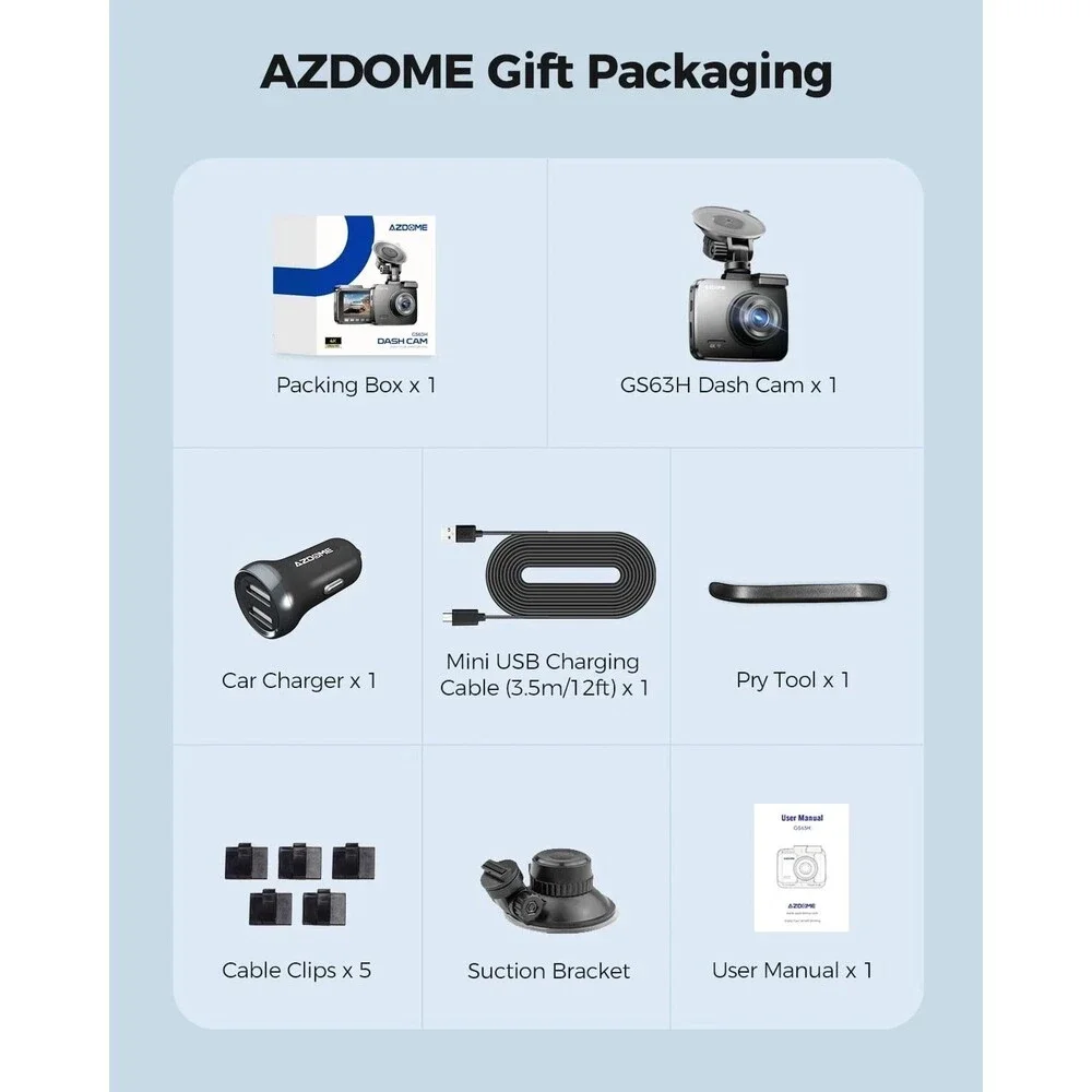 AZDOME GS63H Pro Dash Cam, 4K Front and 1080P Rear, STARVIS Night Vision, GPS,